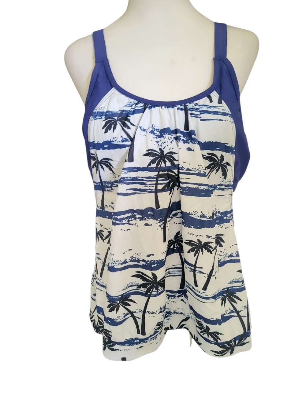 Unbranded Plus Palm-Print Swimsuit Blue/White sz XXL